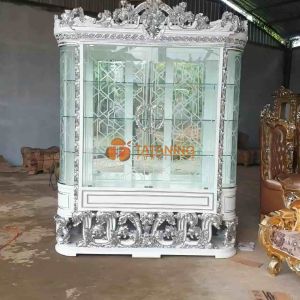 KABINET HIAS KACA LENGKUNG KAYU JATI FINISHING LEMARI TV CABINET ALMARI TUMPUK RUANG DEKORASI INTERIOR BUFET MURAH TATANING FURNITURES JEPARA