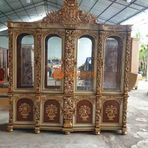 LEMARI HIAS PINTU 4 KACA KAYU JATI FINISHING MEWAH BUFET TUMPUK CABINET DEKORASI KABINET INTERIOR RUANG TAMU KAMAR MURAH TATANING FURNITURES JEPARA