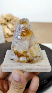 Brazil Citrine Crystal Cluster Ornament on Wooden Base CD55