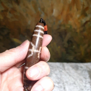 76mm Aged Tibetan Zhang Zhung Natural Eyes Benefactor Savior Dzi pendant with lots of red spots (with certificate) [Natural Crystal] 西藏老矿天眼滿朱砂贵人天珠(带证书)