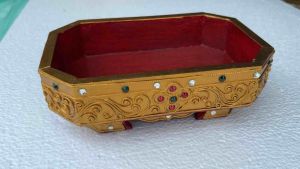 กี่น้ำชา ทองคำเปลว ติดกระจก เส้นทอง Octagonal Golden Carved Wood Tray ถาดไม้ ถาดรองแก้ว แปดเหลี่ยม ไม้แกะสลัก ถาดทอง สไตล์ล้านนา 22x14.5x8cm