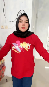 Buming Fashion Atasan Wanita Kaos Lengan Panjang Karet Model Bawah Belah Samping