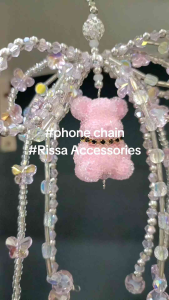 Pink Bear Crystal Phone Chain