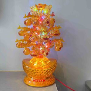 Money Tree Wealth Tree with Ingot Money Bar Wu Lou Wulou Harmony Apple Money Bag Tai Kat Coin Figurine with Music Song