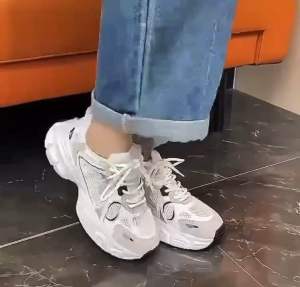 white Leather High Quality Mesh Thick Bottom Casual Chunky Sneakers Shoes for Women(no box)