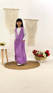 OVERALL SET GAMIS ANAK 5 6 DAN 12 TAHUN WARNA UNGU CANTIK ALICE BY CUTETRIK CASUAL SIMPEL GAMIS ANAK TK