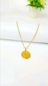 Kalung Titanium bandul motif koin anti karat