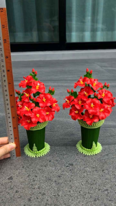 ชบาแดง กรวยชบาแดง ขนาดสูง 8 นิ้ว ทำจากดินปั้น สำหรับไหว้ ถวายบูชา สิ่งศักดิ์สิทธิ์