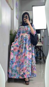 LC1352 Oversized Midi Dress Tipis Floral Fashion Terbaru