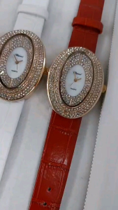 Jam Tangan Wanita Chopard Oval Ring Diamond Tali Kulit
