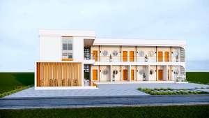 แบบบ้านพักอาศัยรวมโมเดิร์นกล่อง 2 ชั้น