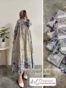 GAMIS ELENA MIX BRUKAT BAHAN RAYON JAGUAR ABAYA IMPORT TERBARU