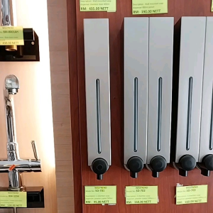 taiwan imported expoxy powder coated abs in silver colour 2 chamber soap dispenser 500ml x 2