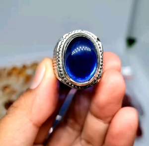 Cincin Batu Akik King Safir & Obsidian Manmade Tidak Asli