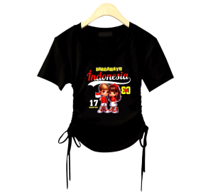 YOUNGHANDS ATASAN ANAK CROP TEE/CROP TOP HUT RI 80 MODEL SERUTAN 2 SISI FLEKSIBEL LENGAN PENDEK