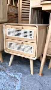 NAKAS BED SIDE kombinasi rotan dan kayu jati