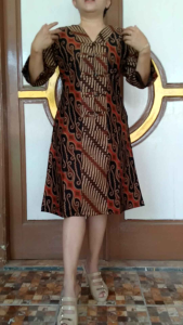 Dress terusan batik lengan 3/4 lapis furing kancing hidup m l xl xxl