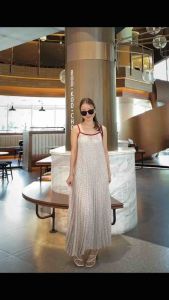 เดรสพลีทยาว ผ้าหนา ลายดอกไม้จิ๋ว  💕 ใส่ออกงาน ใส่คลุมท้องได้ค่า