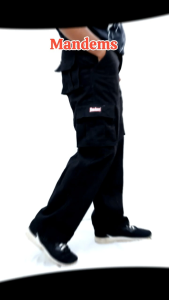 MANDEMS - Celana Cargo Panjang Hijau Army Reguler Straight Loose Fit Gombrong & Celana Cargo Panjang Hitam Reguler Loose Fit