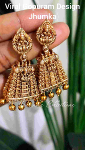 Haseenas Temple Architecture Inspired Antique Gold Jhumka Earrings