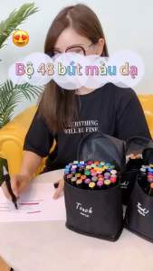 Hộp Bút Màu Nước 2 Đầu Vẽ Tranh 48 Món Kèm Túi Đựng Chống Nước Xinh Xắn