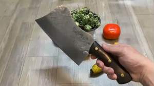 Dao chặt gà vịt lưng cong nhật Akatenki dài 30cm dày 4li nặng 500g cực sắc bén cán ốp gỗ rất đầm tay