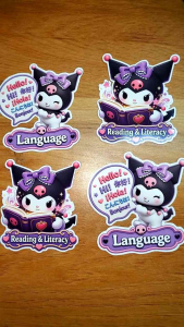 Subject Sticker Labels Kuromi Reading & Literacy Book Charm with Skull and Heart Design