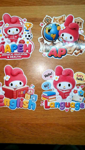 Subject Sticker Labels My Melody plush Language Learning Book with Speech Bubbles and Flowers