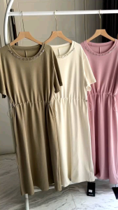 ECLAIRE 043 Dress Midi Oversize Kaos Katun motif chain kalung Kasual Casual Korea Basic Dasar Polos Kerja Santai Import oooa