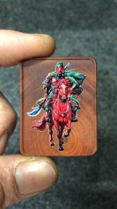 A073 上色版骑马关公佛牌(背面忠義) 帝王木 Kayu Raja Malaysia Feng Shui Amulet