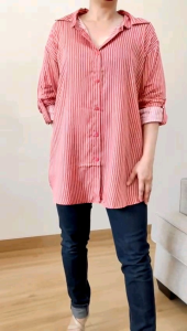 ●ECLAIRE● 026 Kemeja Shirt Jumbo Oversize Bigsize Longsleeves Lengan Panjang Scoder Salur Stripe Garis-garis Kerja Kasual Casual Kantor Mode Korea Bella