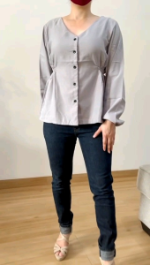 ●ECLAIRE● 0IS Kemeja Shirt Vneck Lengan Panjang Longsleeves Basic Dasar Polos Kerja Kantor Kasual Korea Mode 969