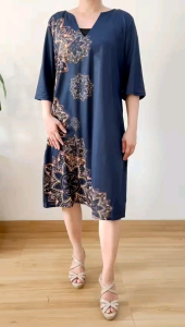 ●ECLAIRE● 0X8 Dress Loose Vneck Lengan Pendek Shortsleeves Motif abstrak Selutut Santai Kasual casual Kerja Mode Import 5060
