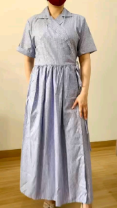 ●ECLAIRE● 063 Dress Maksi Maxi Kimono Wrap Lengan Pendek shortsleeves Kerah Kelapak Motif Kotak Square Geometris Gingham Kasual Casual Kerja Mode Korea 1034