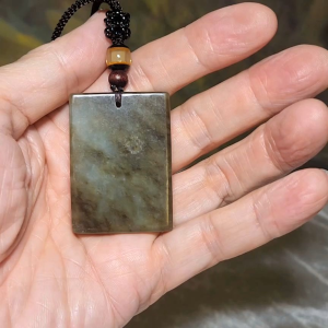25.96 grams Premium Nephrite qinghua caramel brown light green Wu Shi Pai natural landscape pattern Jade pendant (with certificate)