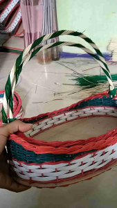 keranjang parcel buah/sayur rotan model perahu warna