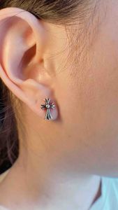 Chrome Hearts Sterling Silver 925 Cross Fat Stud Earring (CED005) - เครื่องประดับเงินแท้ ต่างหู