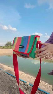 กระเป๋าผ้ากระสอบลายสายรุ้ง สายเบลท์12นิ้วและ10นิ้ว