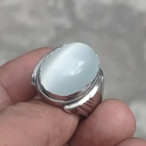 cincin batu akik biduri bulan matakucing jumbo 20 x15 mm