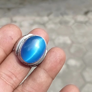 cincin batu akik cat eye biru topaz jumbo 20 mm mban monel tanem