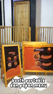 Booth portable kayu gratis banner / Gerobak lipat dengan papan menu dua muka