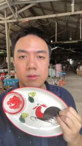 จานตราไก่ วงรี ขนาด 10x6นิ้ว จานออเดิร์ฟ มีช่องใส่น้ำจิ้ม ใสของทอด จาน2ช่อง มีช่องใส่น้ำจิ้มเซรามิกจานลวกจิ้ม ออกใบกำกับภาษีได้