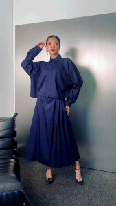 SQL Label Valentina set rok kemeja office look wanita setelan rok rempel dan kemeja tangan panjang crop top