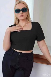 SQUARE NECK TOP - Square Neck Top Plus Size Plus Size Crop Tops