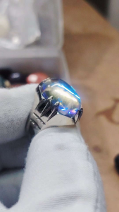 Batu Kalimaya warna padu alpaka chrome ring