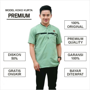 Paket Murah 2 PC//BAJU MUSLIM KOKO KURTA DEWASA KOMBINASI LIS DADA// lengan pendek//BAHAN 100%KATUN