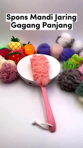 Sikat Spons Punggung Sikat Mandi Badan Gagang Panjang Shower Puff Penggosok Badan