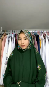 MUKENA DEWASA TERUSAN BAHAN KATUN MIKRO MOTIF UFAIRA KAIN WARNA HIJAU BOTOL