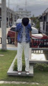 กางเกงHiend ยีนส์ขาว กระบอก8.5 แถมป้ายห้อย