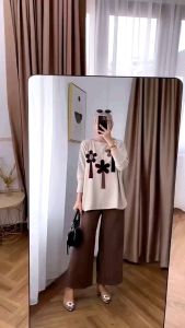 Setelan Knit Snowy Wanita Bordir Terbaru One Set Bahan Knit Premium/Set Cel Knit Kualitas Premium